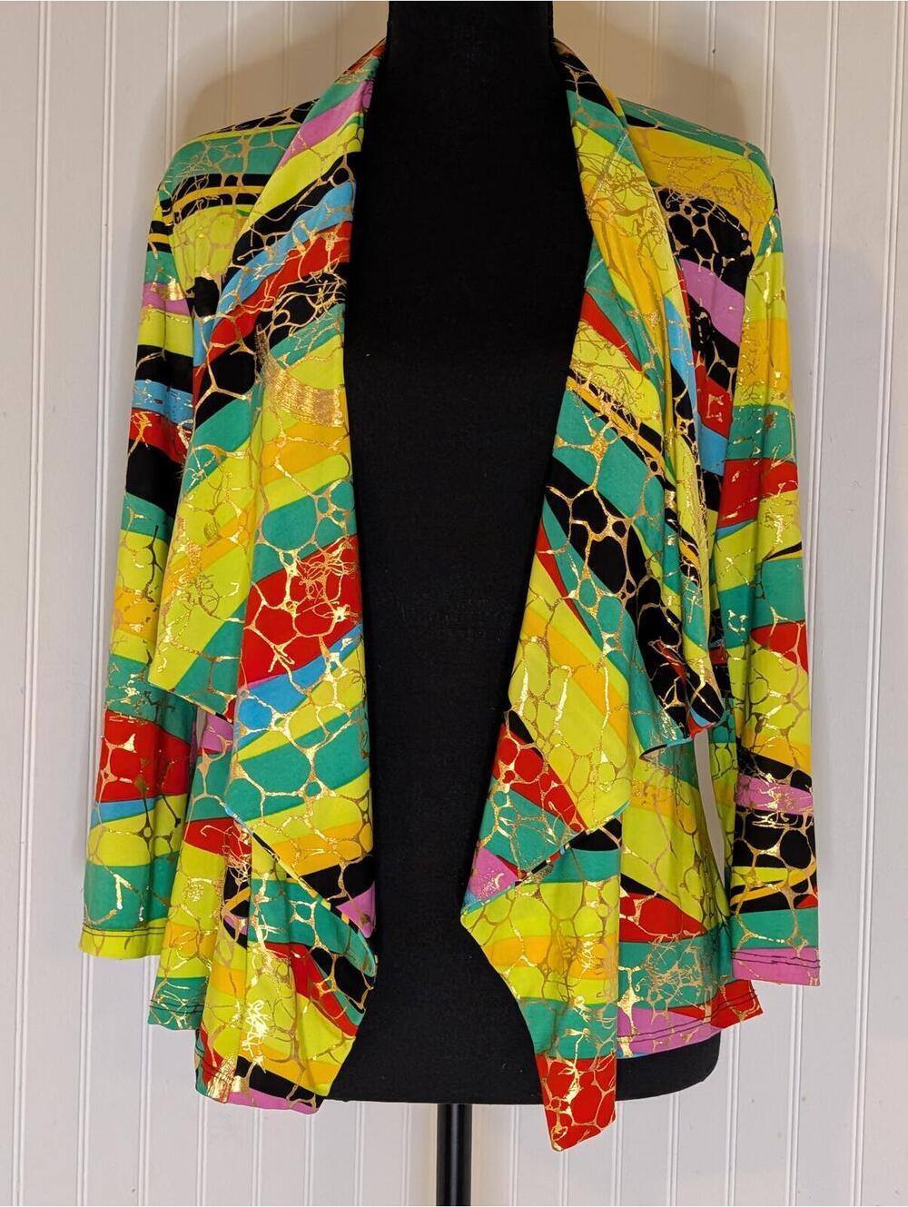90's Y2k Vintage Michael Edwards Colorful Abstract Pattern Open Front Cardigan